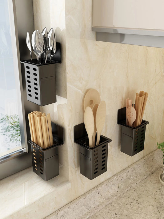 Wall-Mounted Kitchen Organizer for Knives, Spoons, and Chopsticks, Black or White