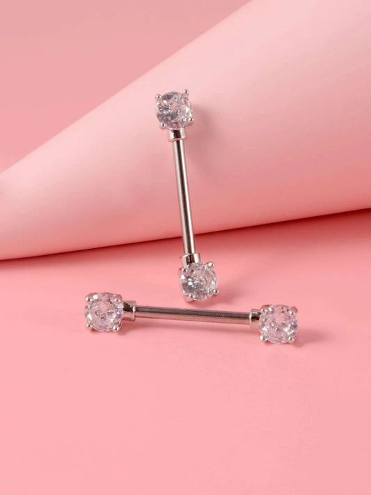 Set of 2 Nipple Rings adorned with Cubic Zirconia Decoration
