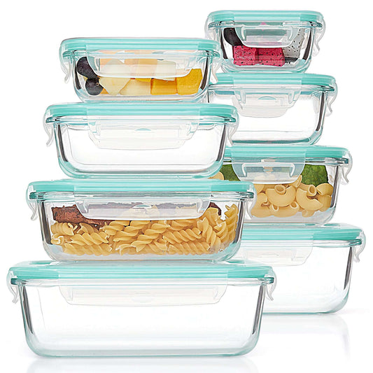 8-Pack Glass Food Storage Containers with Airtight Lids by Vtopmart - Leak-Proof Locking Lids, Microwave, Oven, Freezer, and Dishwasher Safe