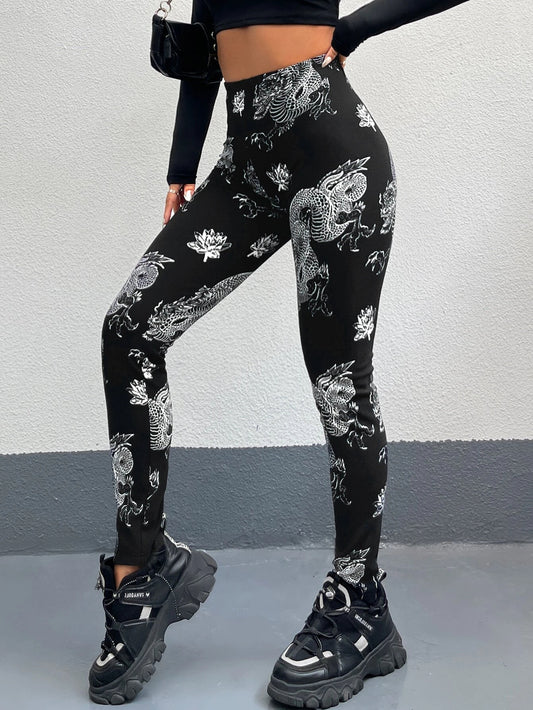 Leggings with Chinese Dragon Print