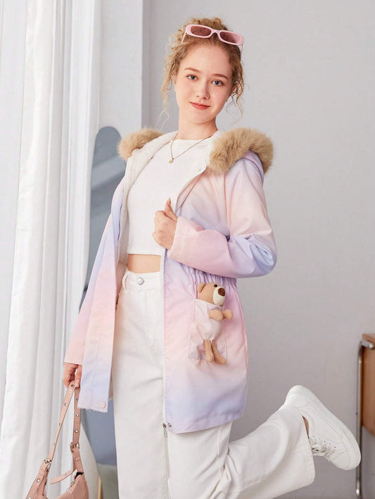 Casual Teddy Collar Coat with Colorful College Style, Designed for Teenage Girls.