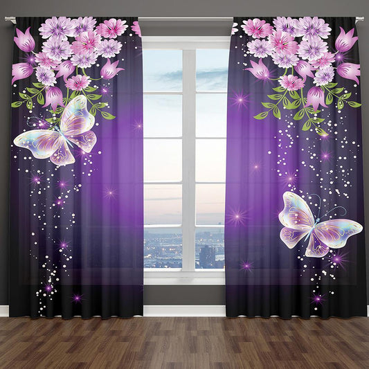 Two-Piece Butterfly Pattern Curtain Set: Contemporary Polyester Curtains for Home