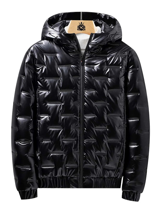 "Manfinity Homme Men's Loose-Fitting Winter Coat with Hood, Zipper Closure, and Drawstring, No Top Included."