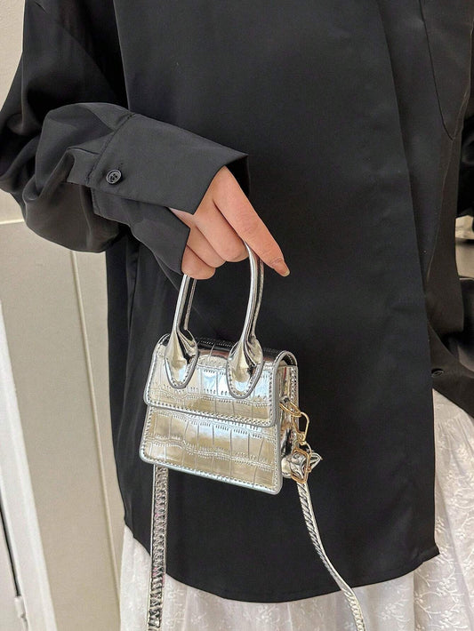 Fashionable Mini Lipstick Bag: Laser-cut Crocodile Pattern, Handbag or Shoulder Bag