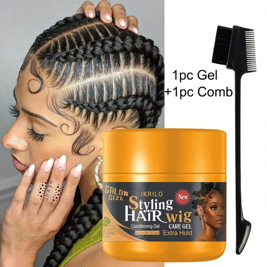 Extra Hold Conditioning Braiding Gel (2PC - 113.5g/4OZ) with Comb: Natural Gloss Styling Wax for Locs, Twists, and Edges. Tames Frizz and Keeps Hair in Place.