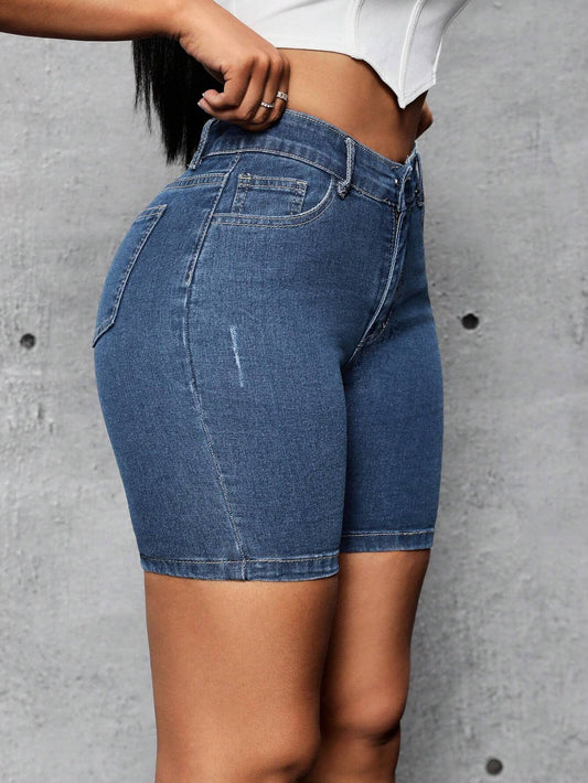 High-waisted denim shorts for women with a slim fit