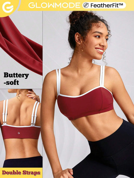 Sports bra with multiple straps, providing light support for low-impact yoga activities.