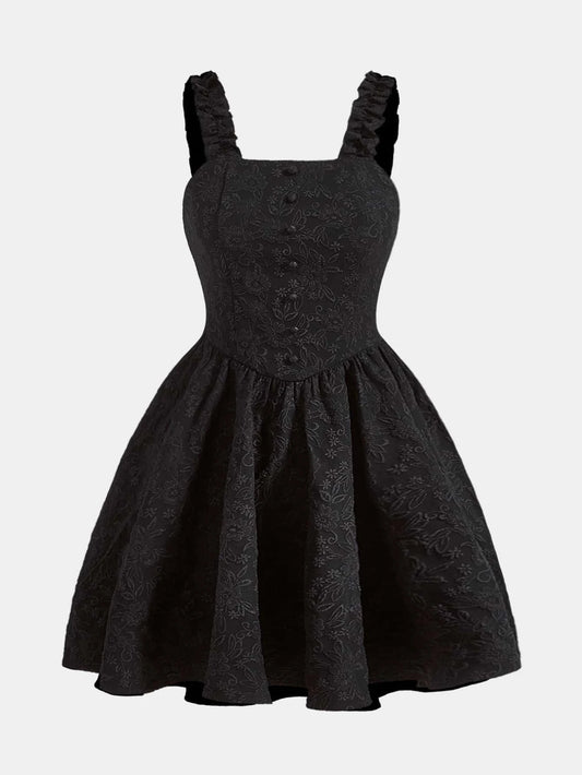Cami dress with a button front and jacquard frill trim, tailored for teenage girls.
