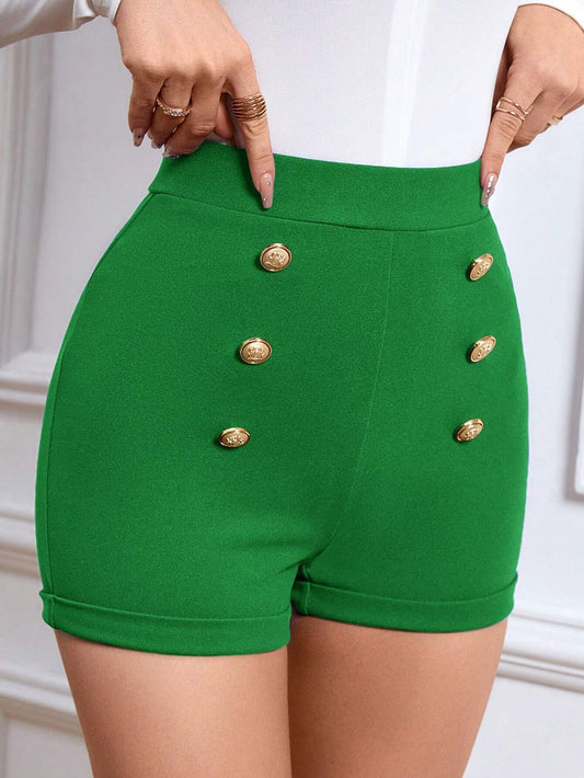 Shorts with High Waist and Button Detail