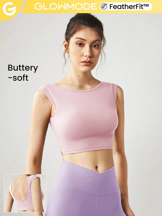Crop top with cap sleeves and a U-back design, encouraging you to "Just Do U."