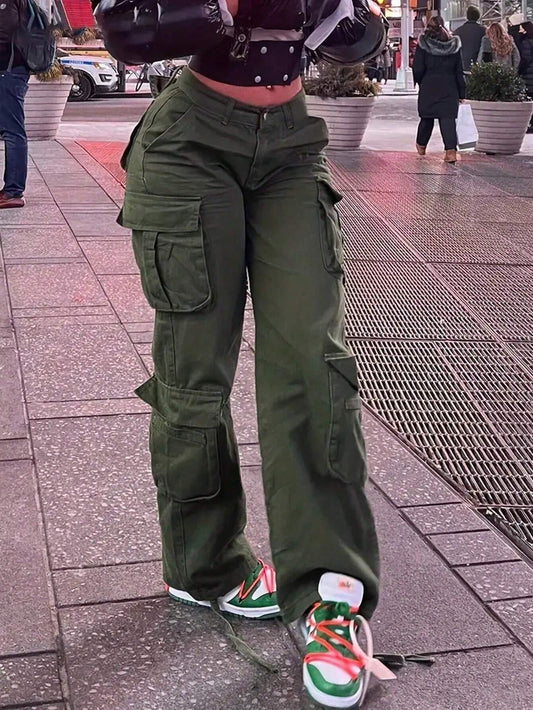 Cargo Pants with Low Waist in Solid Color