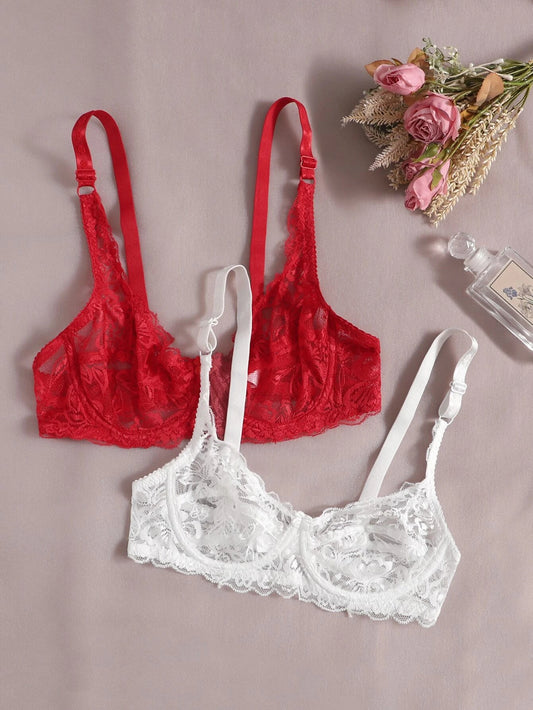 2-pack Floral Lace Underwire Bra and Panty Lingerie Set