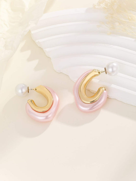 Pair of Front & Back Earrings with Resin and Metallic Imitation Pearl Design.