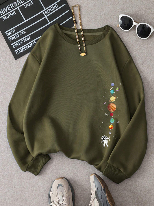 Planet Print Thermal Lined Sweatshirt by Essnce