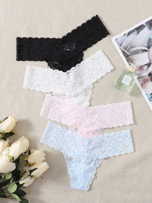 Solid Lace Seamless Thong Set of 4