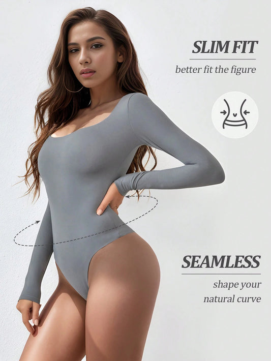 Bodysuit for women with a turn-down collar and raw hem.