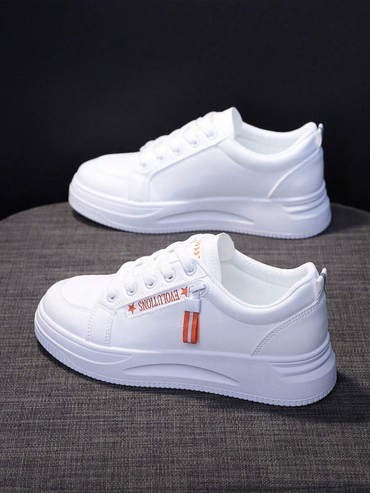 1 Pair of Women's Trendy Sports Fashion Lightweight Flat White Shoes, All-Match Sneakers