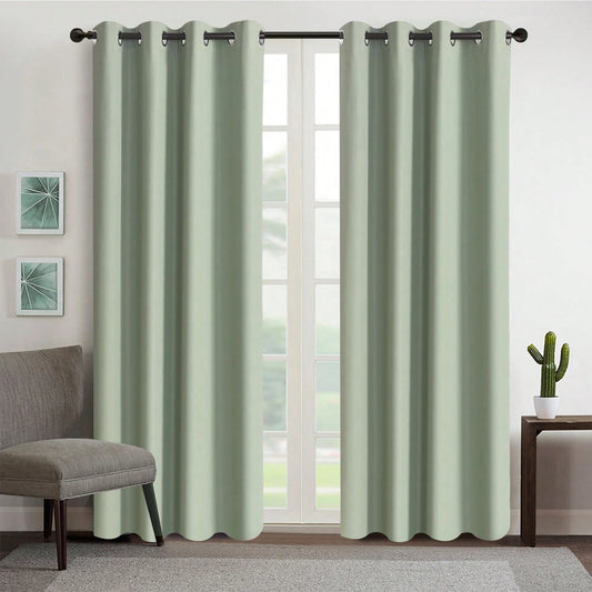 Solid Color 100% Blackout Tab Top Curtain with Iron Rings