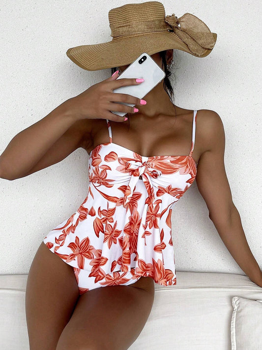 Bikini Swimsuit with Knot Front and Floral Print
