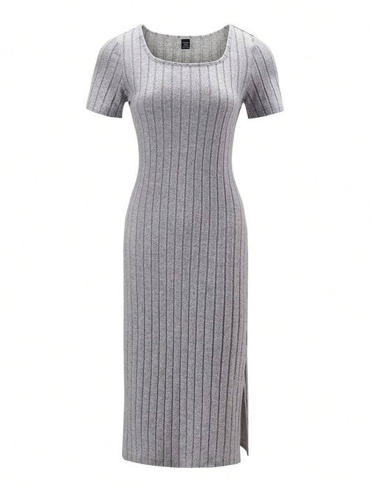 Ribbed knit dress with a split hem designed for teenage girls.