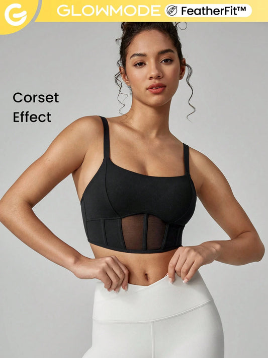 Mesh tank top with a breakthrough corset effect, offering light support for daily low-impact activities.