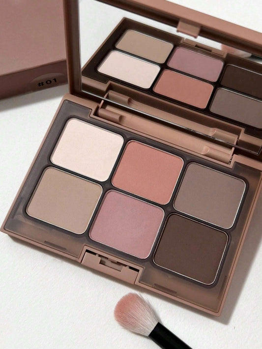 Matte Long-Lasting Eyeshadow Tray: A 6-Color Eyeshadow Palette featuring blushed nudes. Comes in a compact design for easy use.