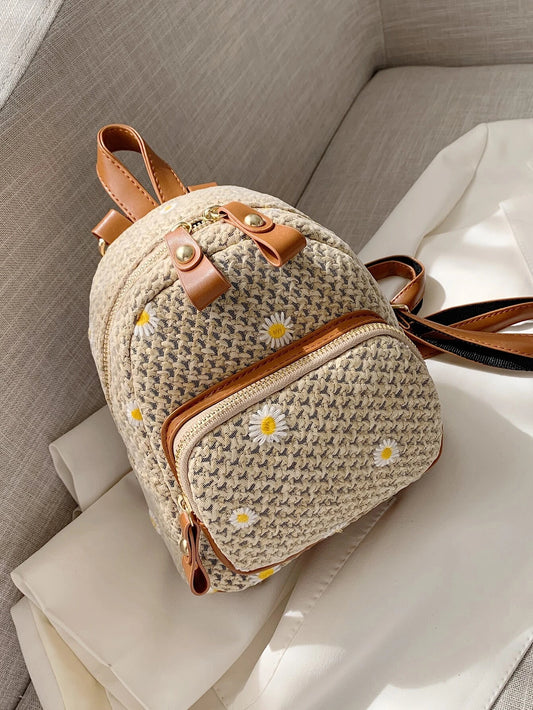 Summer Beach Travel Vacation Mini Floral Embroidered Straw Bag