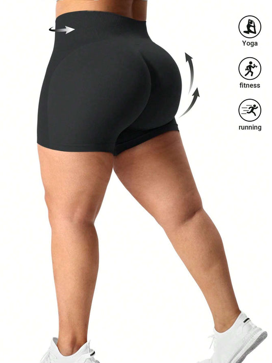 Yoga Essential Plus-Size Solid Color Slim Fit Sports Shorts