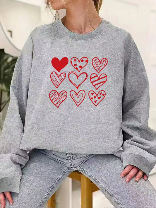 Women's Long Sleeve Sweatshirt with Love Heart Print and Warm Fleece Lining