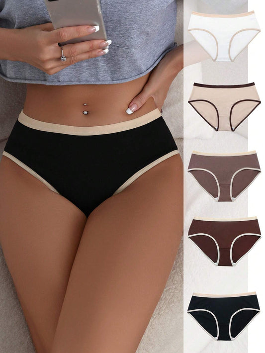 5-piece Set of Triangle Panties with Color Block Trim