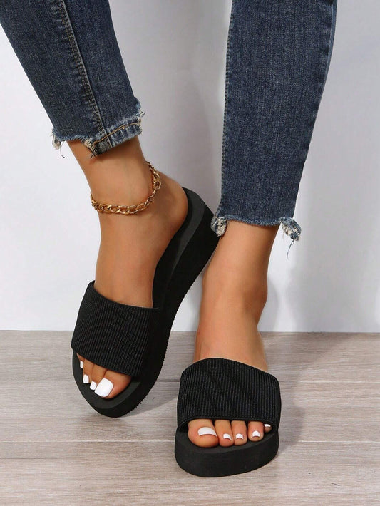Dressy summer wedge sandals for women with an elastic ankle strap, low wedge, open toe, and platform shoes for a stylish look.