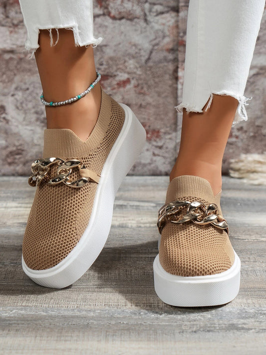 Stylish Slip-On Shoes with Chain Decor, Perfect for Spring and Summer