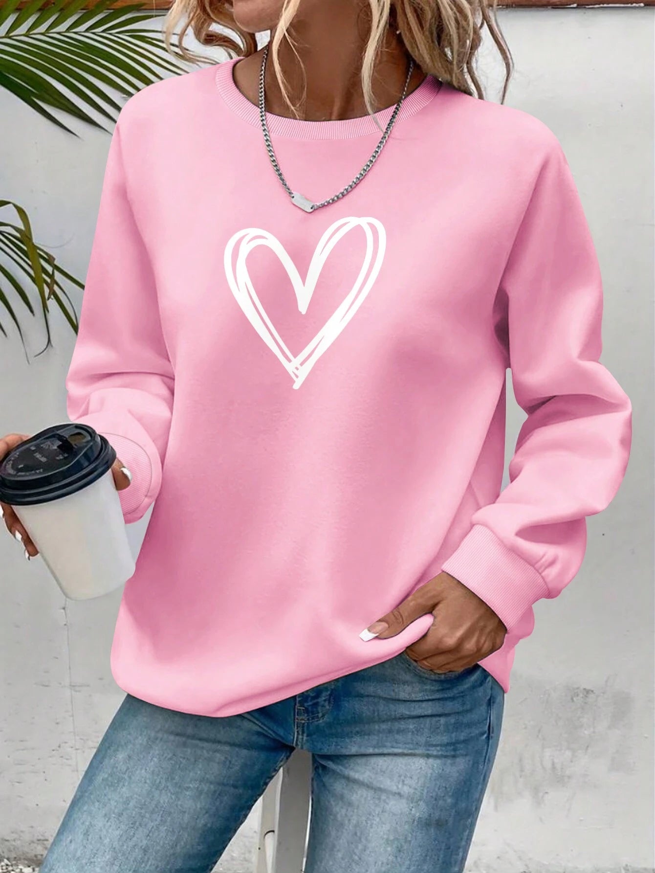 Long Sleeve Sweatshirt with Heart Print