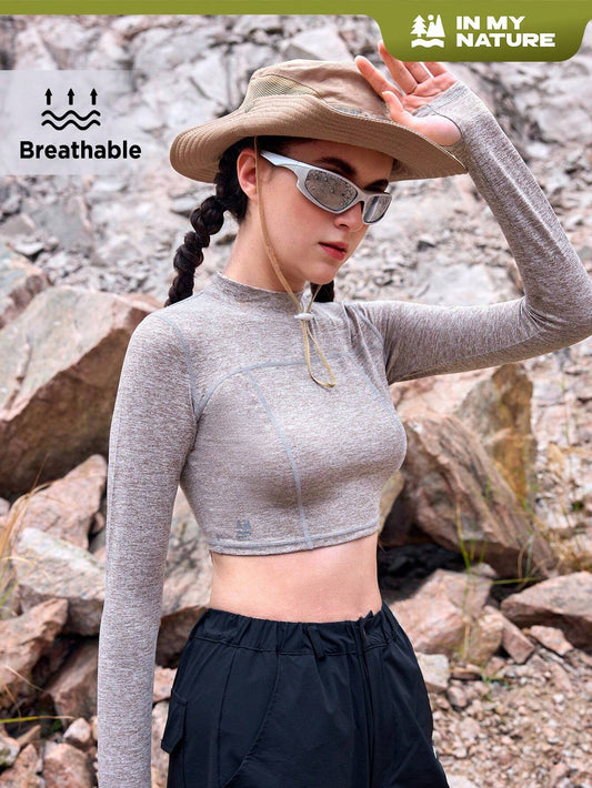 "In My Nature Women's Solid Color Stand Collar Outdoor Long Sleeve T-Shirt"