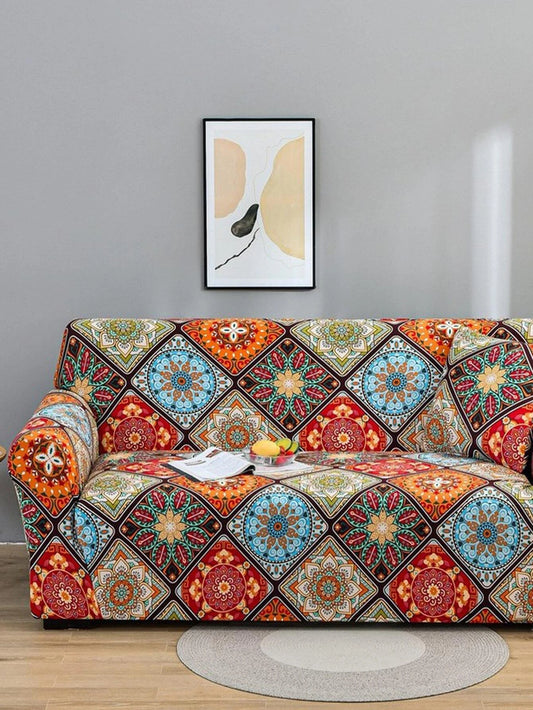 1 Piece Geometric Pattern Sofa Slipcover, Modern Polyester Stretch Slipcover for Sofas