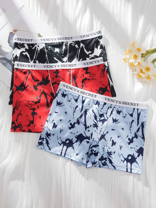 3-piece Set of Boyshorts with Letter Tape Waist and Tie Dye Design