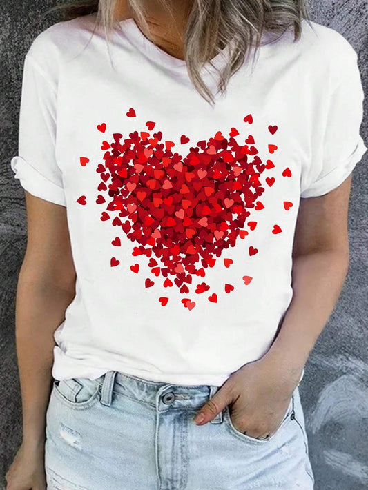 Heart Print Short Sleeve T-shirt for Women by LUNE