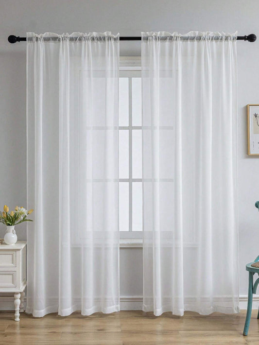 Living Room White Sheer Curtain, Bedroom Light Filtering Vertical Sheer Curtain