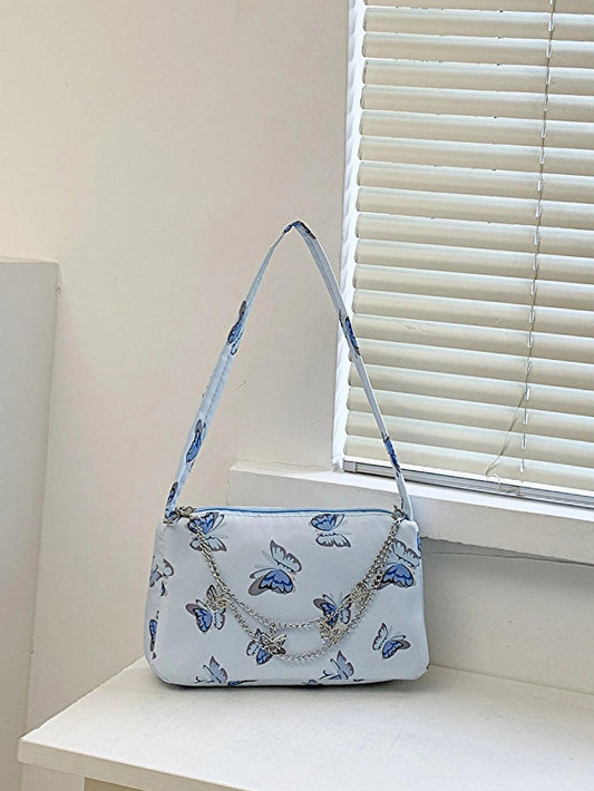 Preppy Butterfly Graphic Square Bag with Chain Decoration
