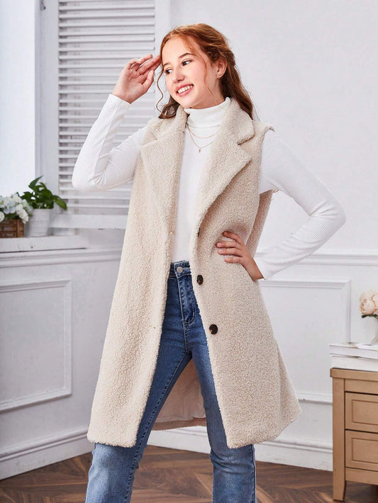 Teddy Coat with Lapel Neckline, Designed for Teenage Girls as a Vest.