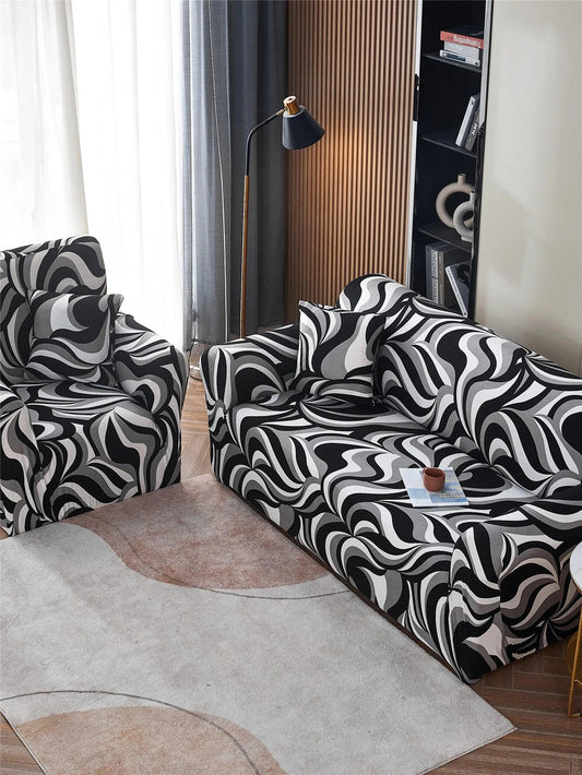 Graphic Print Sofa Set: Slipcover and Cushion Cover Combo