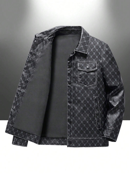 Men's jacket featuring a geometric print and flap pockets.
