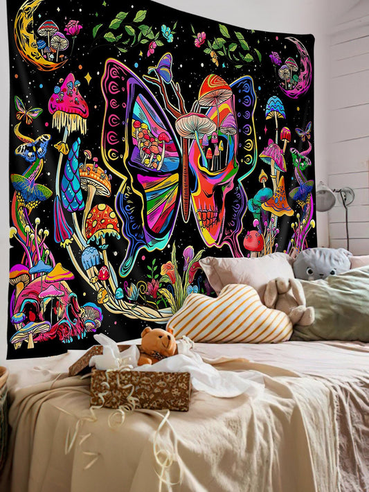 Mushroom & Butterfly Tapestry: Modern Wall Hanging for Bedroom