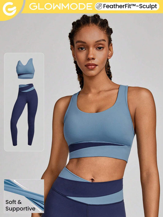 Two-tone sports bra designed for medium-impact workouts and daily wear, providing sculpting support.
