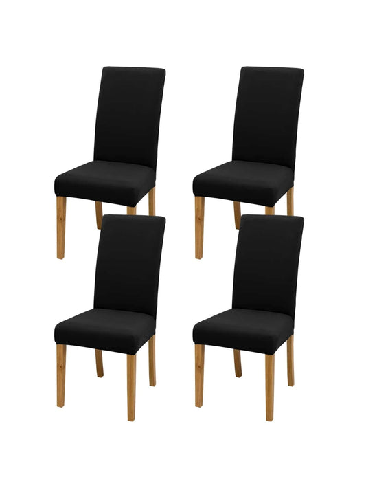 Black Chair Cover Set: Modern Elastic Polyester Fiber Slipcovers for Home