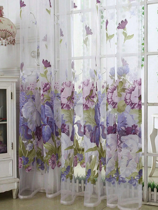 Single Panel Flower Pattern Curtain: Contemporary Beige Polyester Curtain for Living Room and Bedroom, Suitable for All Seasons