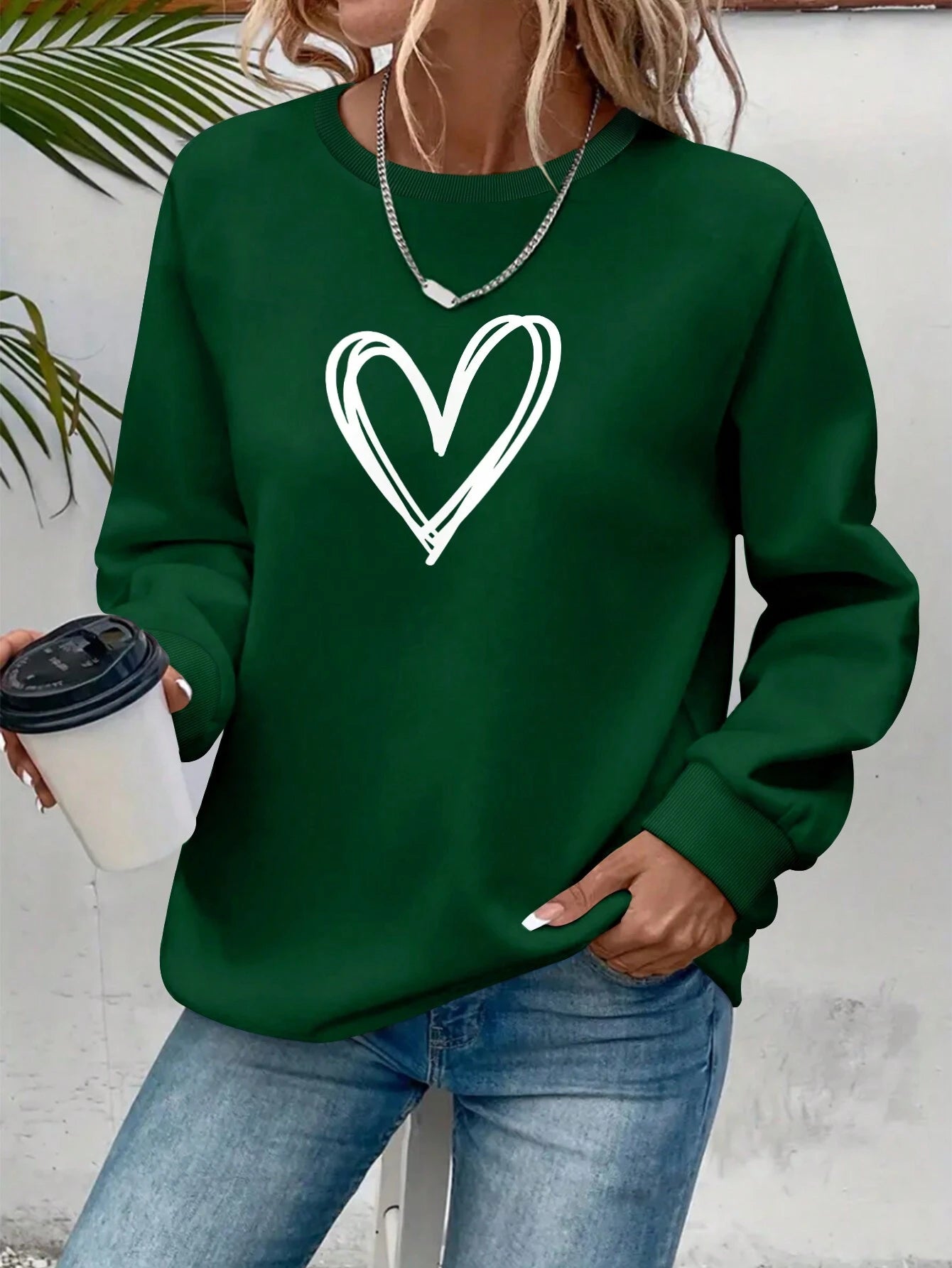 Long Sleeve Sweatshirt with Heart Print
