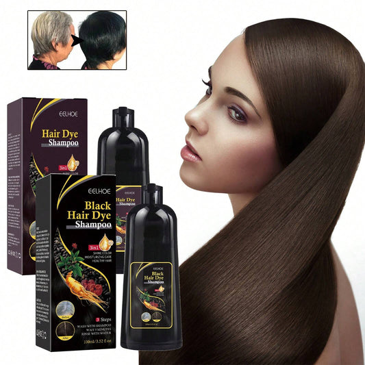 1pc 100ml Black/Brown Hair Dye Shampoo 3 in 1 for Gray Hair Coverage - Instant Hair Color Shampoo for Men & Women with Herbal Ingredients. Achieves Hair Coloring in 10-15 Minutes.