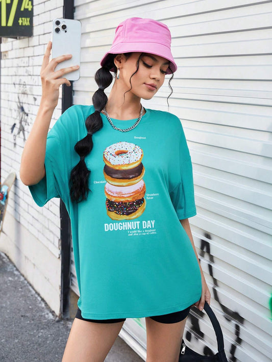 Urban Sport Loose Fit Drop Shoulder Sports T-Shirt Featuring Donut Print Slogan