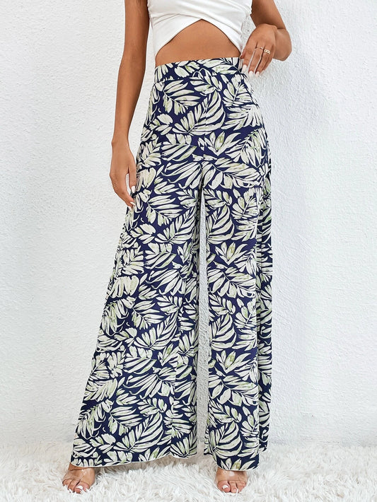 Wide Leg Pants with Tall Allover Plant Print